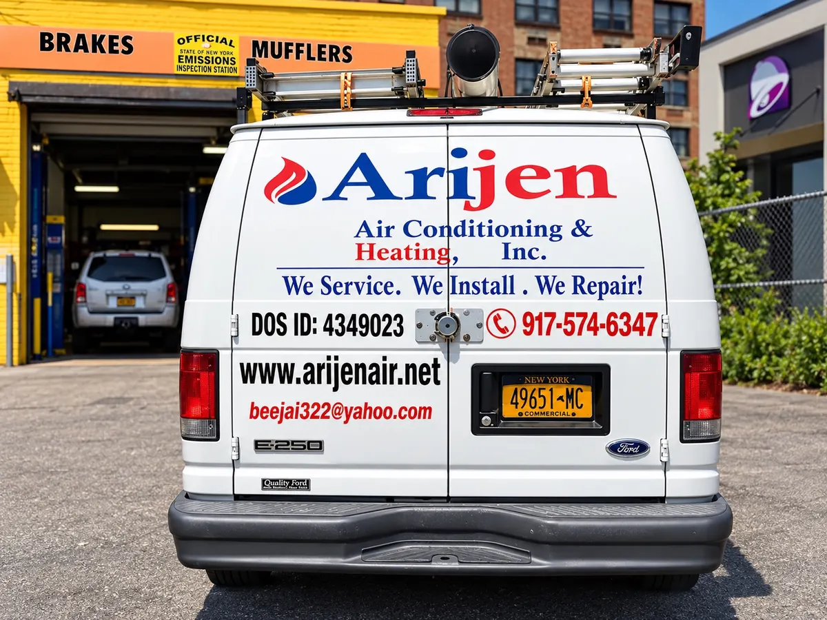The Arijen service van from the rear, lettered with our name, motto and phone number